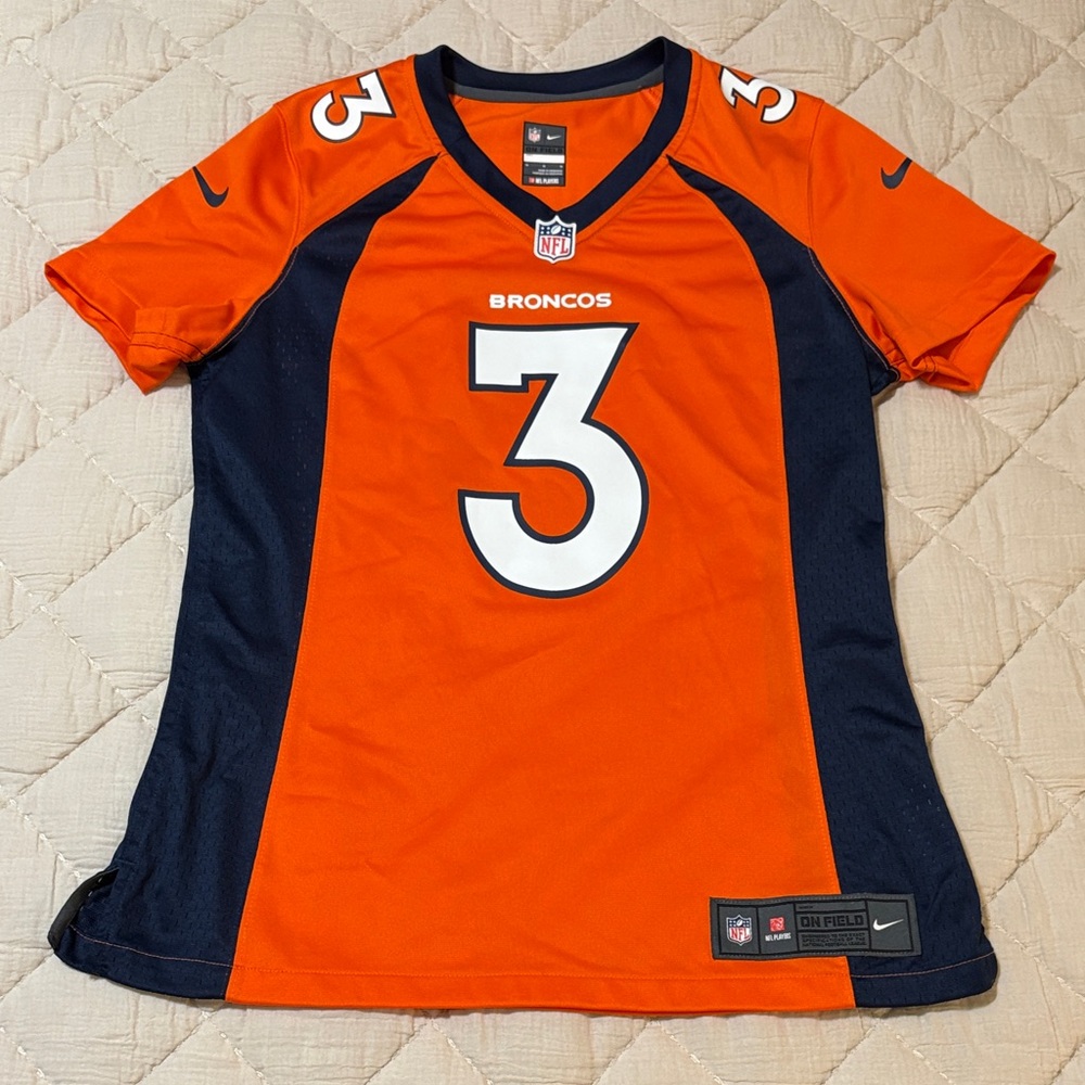 Nike Denver Broncos Russell Wilson #3 Orange and Navy Jersey Size Medium